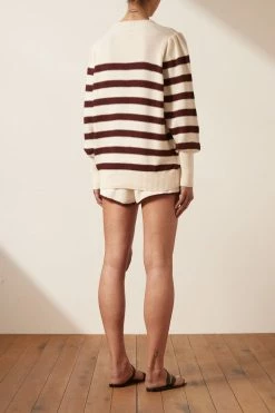 Shona Joy MALENA PUFF SLEEVE JUMPER - SANGRIA/CREAM