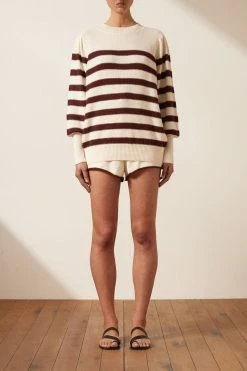 Shona Joy MALENA PUFF SLEEVE JUMPER - SANGRIA/CREAM