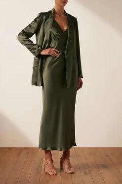 Shona Joy GIORGIA PLUNGED MIDI DRESS - FOREST DRESSES