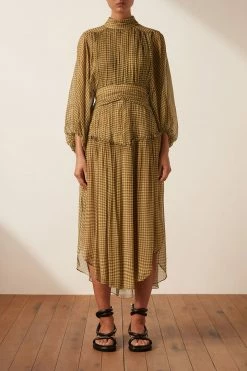 Shona Joy ELEONORA LONG SLEEVE OPEN BACK MIDI DRESS DRESSES