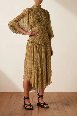 Shona Joy ELEONORA LONG SLEEVE OPEN BACK MIDI DRESS DRESSES