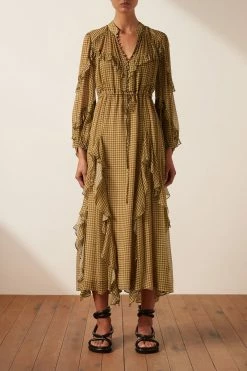 Shona Joy DRESSES ELEONORA DRAWSTRING FRILL MIDI DRESS