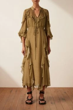 Shona Joy DRESSES ELEONORA DRAWSTRING FRILL MIDI DRESS