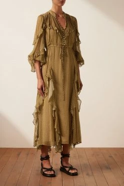 Shona Joy DRESSES ELEONORA DRAWSTRING FRILL MIDI DRESS