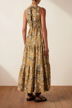 Shona Joy CECILIA LINEN TIE BACK MIDI DRESS DRESSES