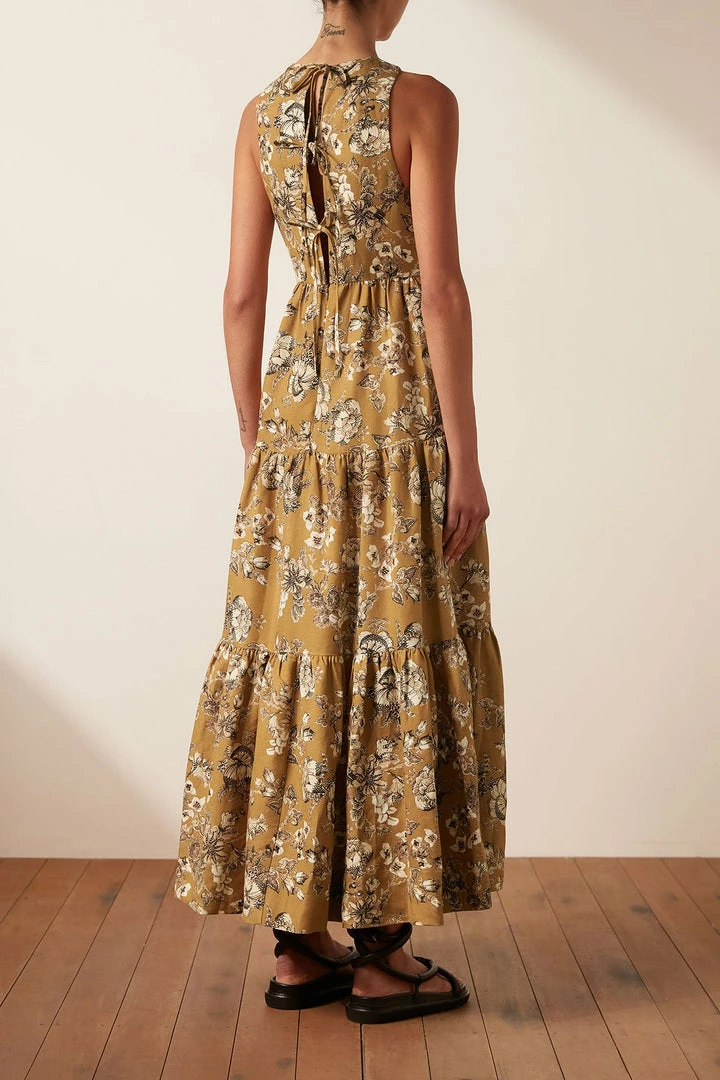 Shona Joy CECILIA LINEN TIE BACK MIDI DRESS DRESSES