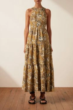 Shona Joy CECILIA LINEN TIE BACK MIDI DRESS DRESSES