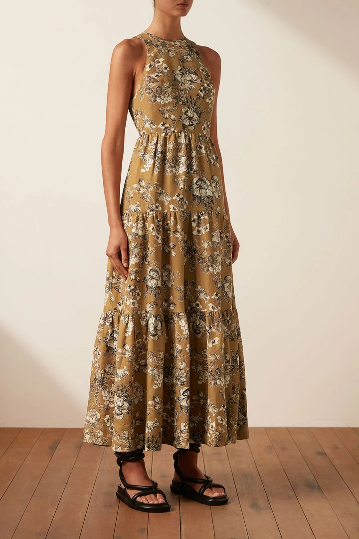 Shona Joy CECILIA LINEN TIE BACK MIDI DRESS DRESSES