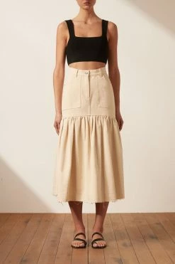 Shona Joy SIERRA FIT AND FLARE MIDI SKIRT - CREAM