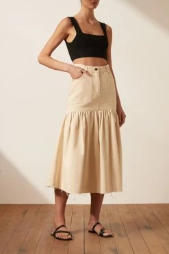 Shona Joy SIERRA FIT AND FLARE MIDI SKIRT - CREAM