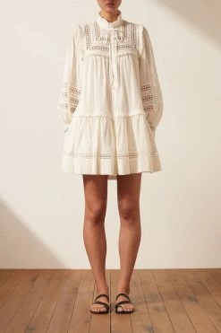 Shona Joy LUCIA BALLOON SLEEVE FRILL MINI DRESS - IVORY DRESSES