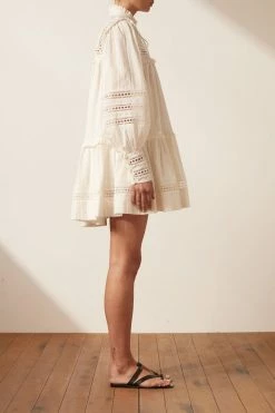 Shona Joy LUCIA BALLOON SLEEVE FRILL MINI DRESS - IVORY DRESSES