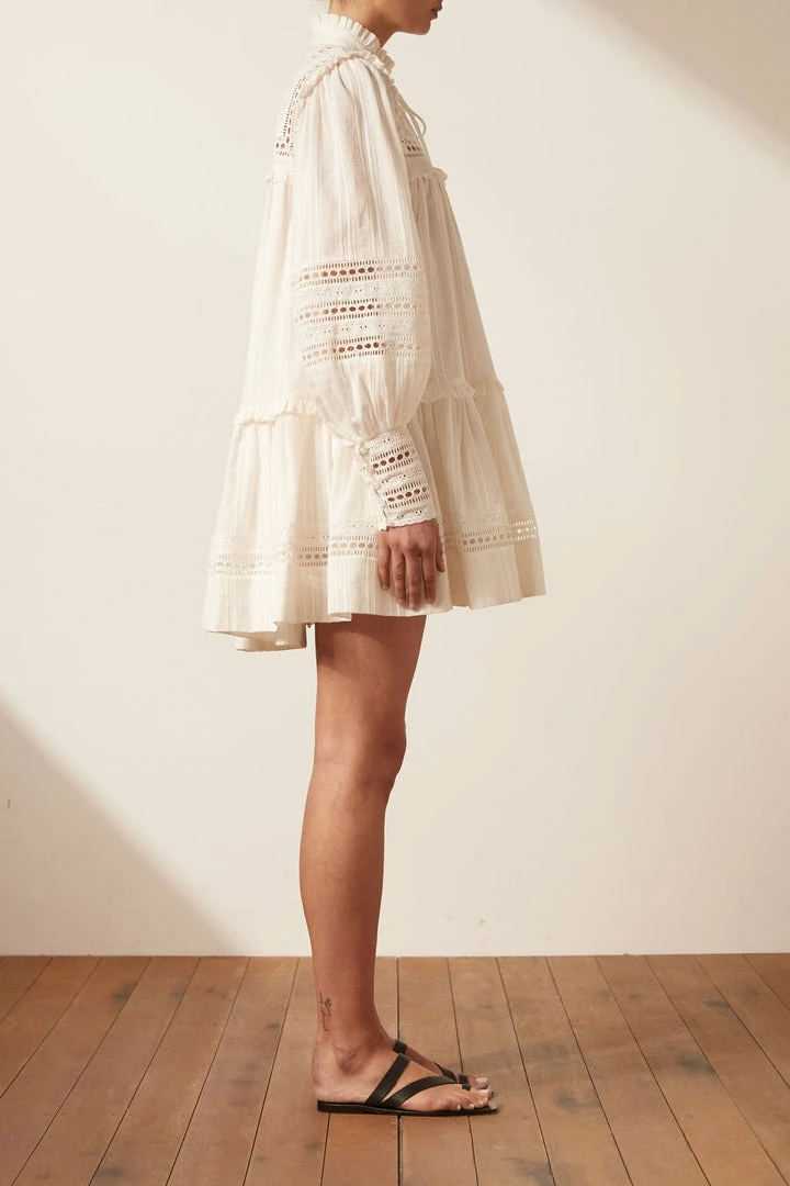 Shona Joy LUCIA BALLOON SLEEVE FRILL MINI DRESS - IVORY DRESSES
