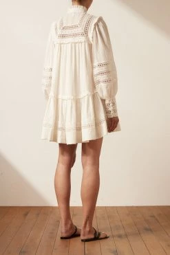 Shona Joy LUCIA BALLOON SLEEVE FRILL MINI DRESS - IVORY DRESSES