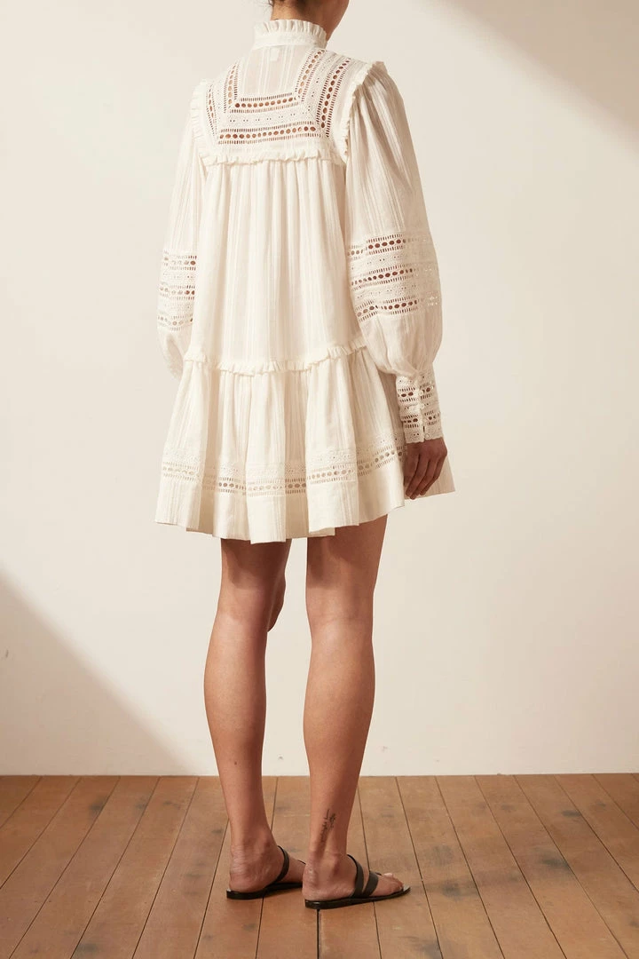 Shona Joy LUCIA BALLOON SLEEVE FRILL MINI DRESS - IVORY DRESSES