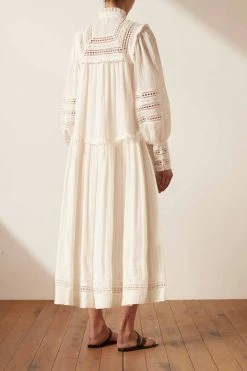Shona Joy LUCIA BALLOON SLEEVE FRILL MIDI DRESS - IVORY DRESSES