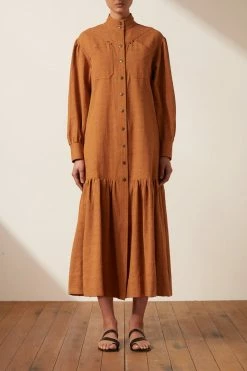 Shona Joy PRISCILA HIGH NECK UTILITY MIDI DRESS - TURMERIC