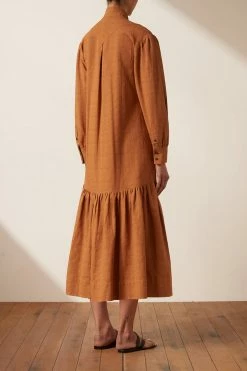 Shona Joy PRISCILA HIGH NECK UTILITY MIDI DRESS - TURMERIC