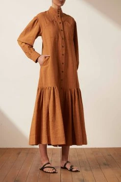 Shona Joy PRISCILA HIGH NECK UTILITY MIDI DRESS - TURMERIC