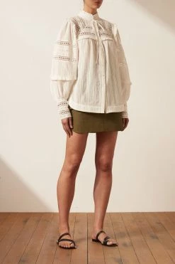 Shona Joy LUCIA BALLOON SLEEVE FRILL SHIRT - IVORY