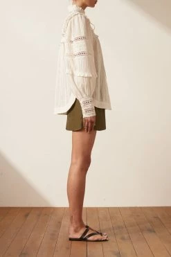 Shona Joy LUCIA BALLOON SLEEVE FRILL SHIRT - IVORY