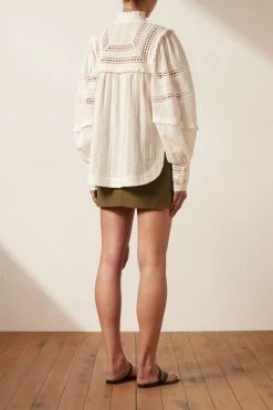 Shona Joy LUCIA BALLOON SLEEVE FRILL SHIRT - IVORY