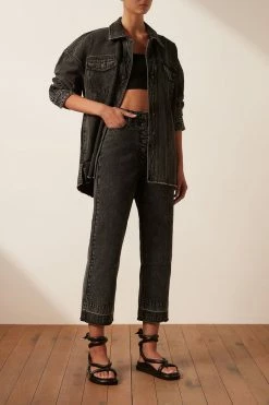 Shona Joy SHORTS & PANTS ANNA BUTTON FRONT STRAIGHT LEG JEAN - COAL