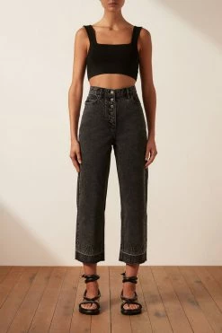 Shona Joy SHORTS & PANTS ANNA BUTTON FRONT STRAIGHT LEG JEAN - COAL