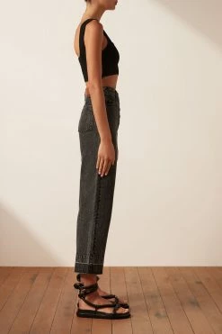 Shona Joy SHORTS & PANTS ANNA BUTTON FRONT STRAIGHT LEG JEAN - COAL