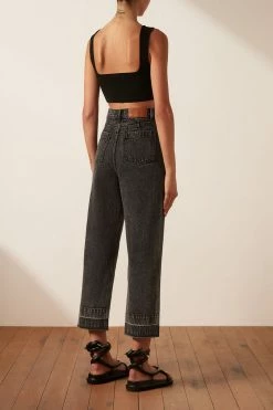 Shona Joy SHORTS & PANTS ANNA BUTTON FRONT STRAIGHT LEG JEAN - COAL