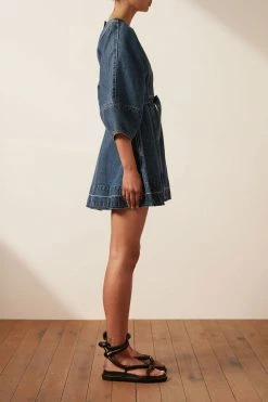 Shona Joy ANITA LANTERN SLEEVE MINI DRESS - INDIGO DRESSES