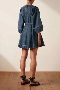 Shona Joy ANITA LANTERN SLEEVE MINI DRESS - INDIGO DRESSES