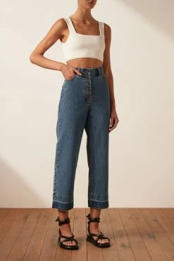 Shona Joy ANITA BUTTON FRONT STRAIGHT LEG JEAN - INDIGO