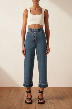 Shona Joy ANITA BUTTON FRONT STRAIGHT LEG JEAN - INDIGO