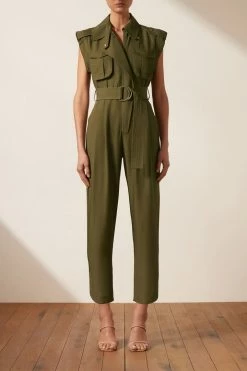 Shona Joy MATILDA LINEN UTILITY JUMPSUIT - FOREST
