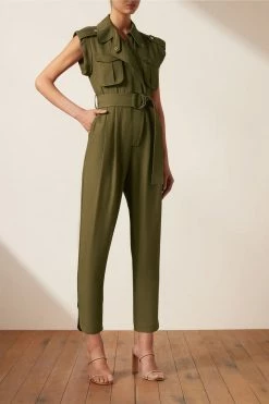 Shona Joy MATILDA LINEN UTILITY JUMPSUIT - FOREST