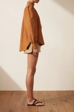 Shona Joy PRISCILA HIGH NECK UTILITY SHIRT - TURMERIC TOPS