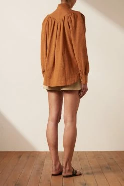 Shona Joy PRISCILA HIGH NECK UTILITY SHIRT - TURMERIC TOPS