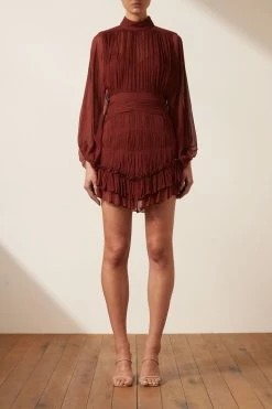 Shona Joy DRESSES SAFIRA LONG SLEEVE MINI DRESS - SANGRIA