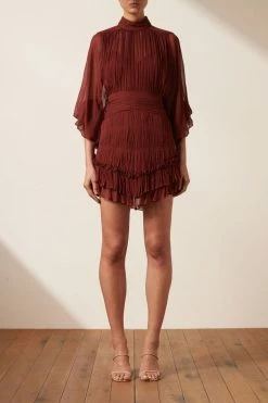 Shona Joy DRESSES SAFIRA LONG SLEEVE MINI DRESS - SANGRIA