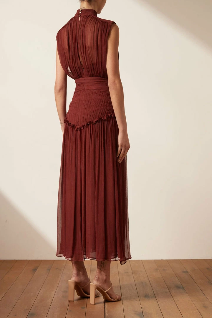 Shona Joy DRESSES SAFIRA HIGH NECK MIDI DRESS - SANGRIA