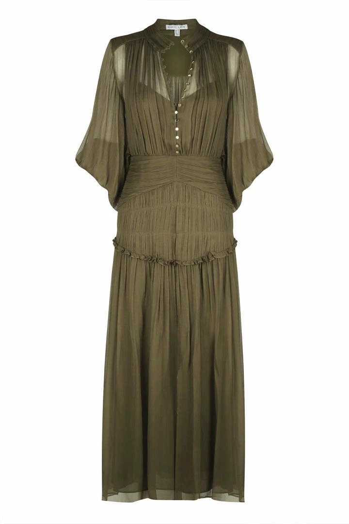 Shona Joy DRESSES IRIS BUTTON UP RUCHED MIDI DRESS - CUMIN