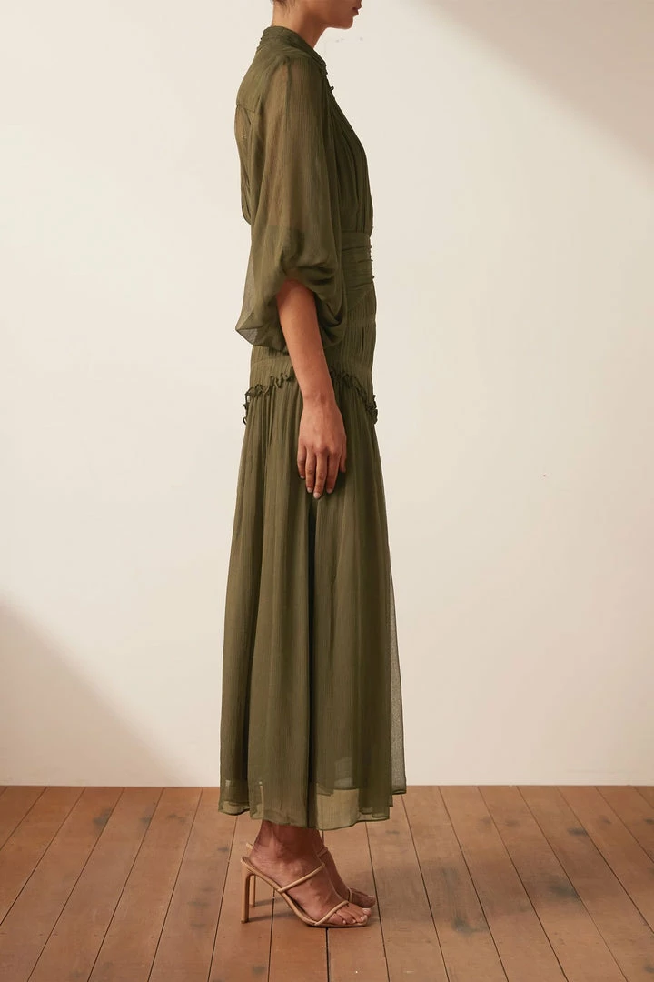 Shona Joy DRESSES IRIS BUTTON UP RUCHED MIDI DRESS - CUMIN