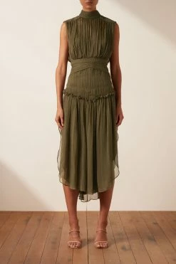 Shona Joy DRESSES IRIS SLEEVELESS OPEN BACK MIDI DRESS - CUMIN