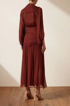 Shona Joy DRESSES SAFIRA BUTTON UP RUCHED MIDI DRESS - SANGRIA