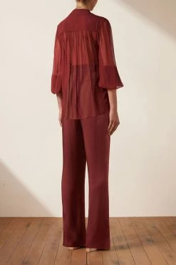 Shona Joy SAFIRA BUTTON UP BLOUSE - SANGRIA TOPS