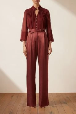 Shona Joy SAFIRA BUTTON UP BLOUSE - SANGRIA TOPS