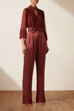 Shona Joy SAFIRA BUTTON UP BLOUSE - SANGRIA TOPS