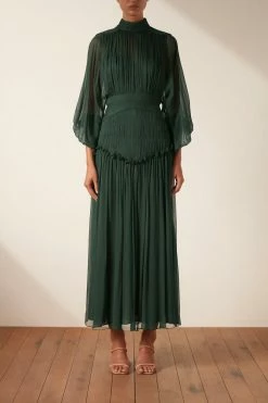 Shona Joy LÈONIE LONG SLEEVE RUCHED MIDI DRESS - ROSEMARY