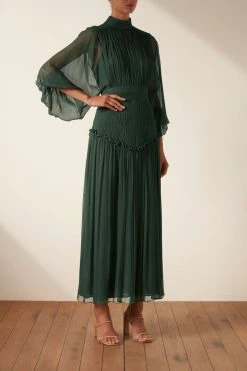 Shona Joy LÈONIE LONG SLEEVE RUCHED MIDI DRESS - ROSEMARY